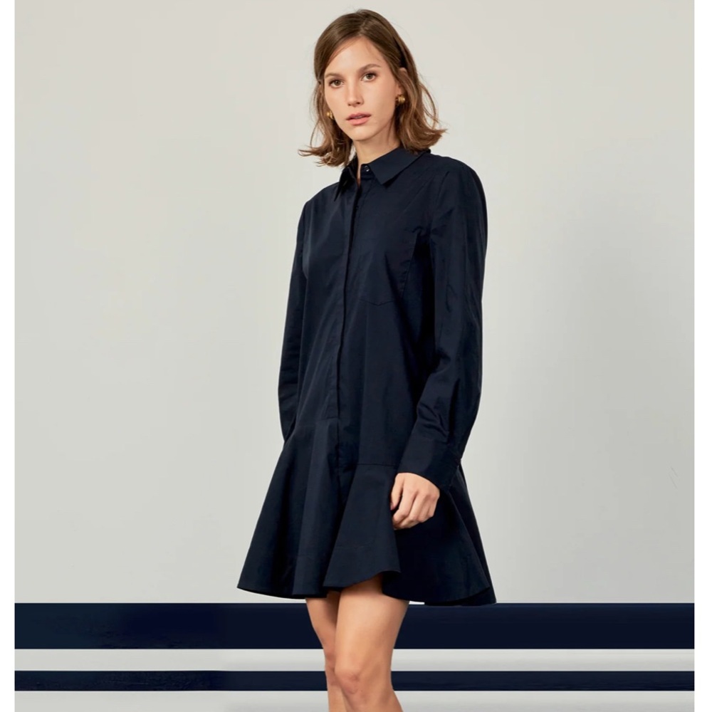 English Factory Blue collared Bishop Sleeve Shirt Dress. NWT